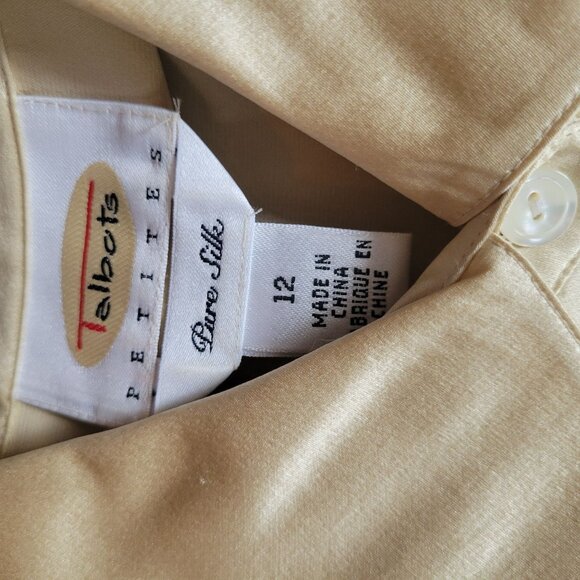 Talbots Petites Womens Pure Silk Button-Up Shirt Beige Size 12 - Picture 2 of 4